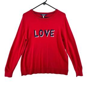 Joules Knitwear Love Sweater Size US 12 Wool Cashmere Blend Red Crew Neck